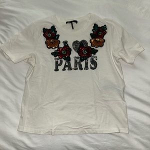 Maje Toulouse I Heart Paris Sequined Floral White Crew Neck T Shirt Size 1 (S)